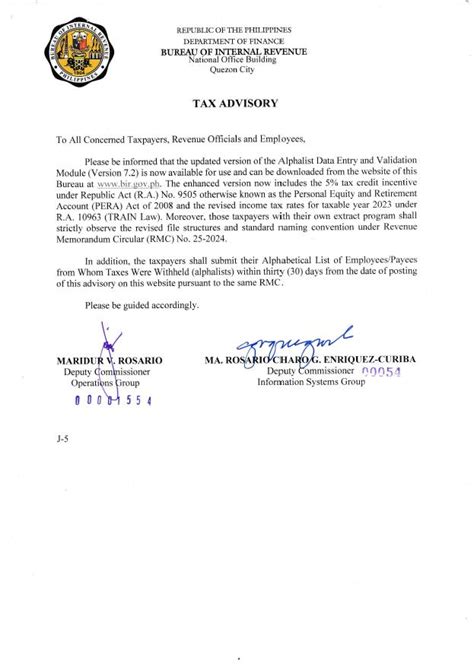 Extension of Deadline for the Submission of Alphalist of .